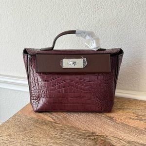 Brown Croc Embossed 2424 Top Handle Satchel Leather Crossbody Convertible Bag